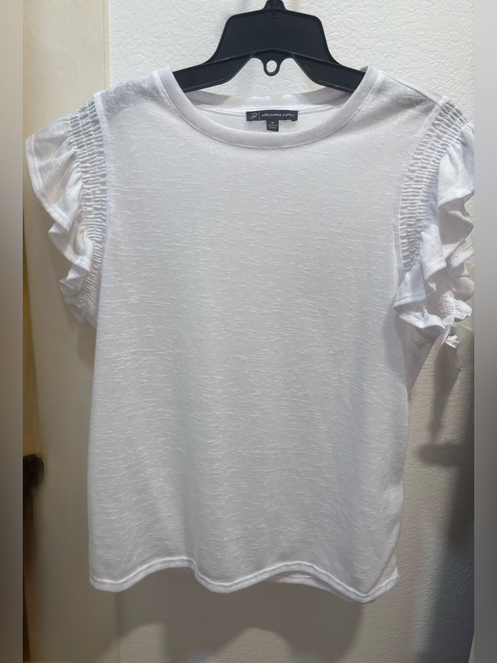 Adrianna Papell White Short Sleeve Ruffle Tee